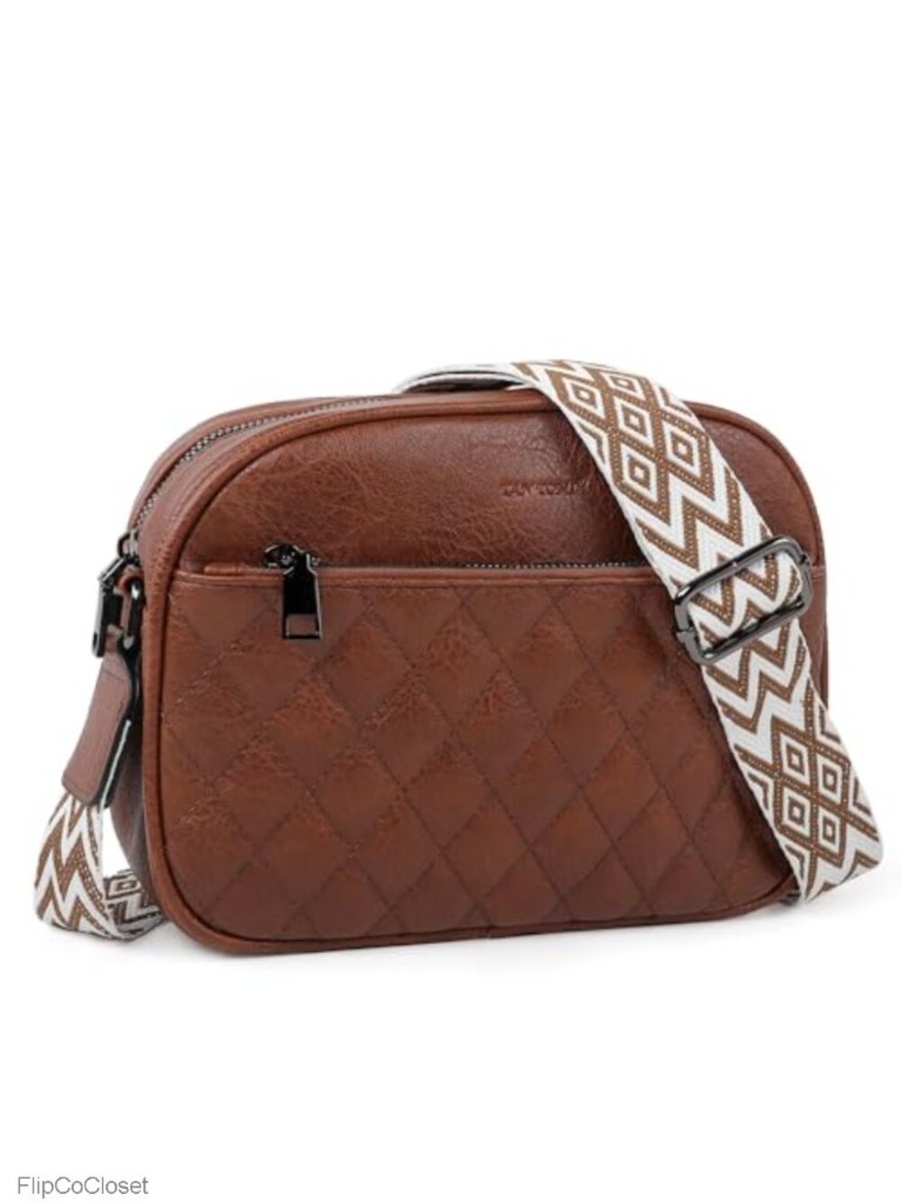 Vegan Leather Quilted Crossbody Bag Adjustable Strap Womens Travel Purse